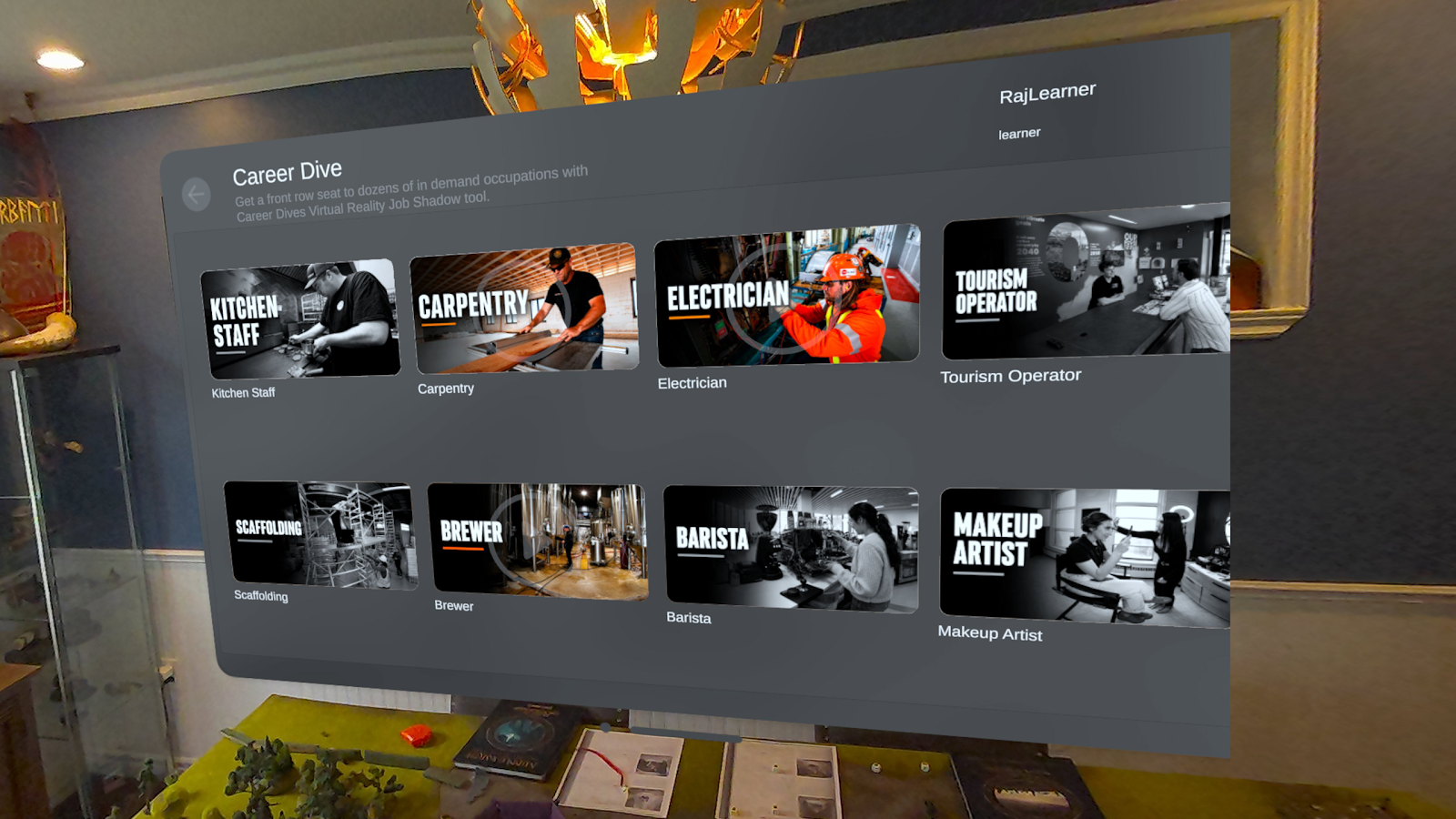 InReach in-headset course library interface